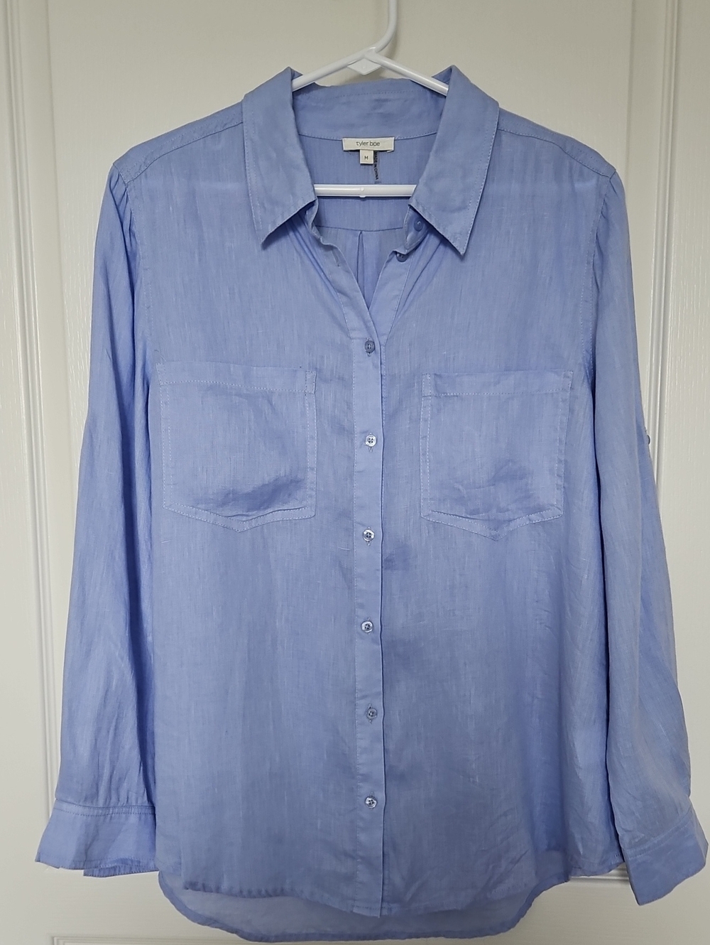 Tyler Boe Blue Linen Button-Down Shirt, Medium